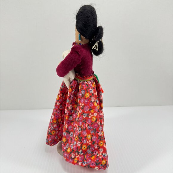 Vintage Fabric Cloth Doll Holding Lamb Southwest Decor Handmade Folk Art - Picture 5 of 11